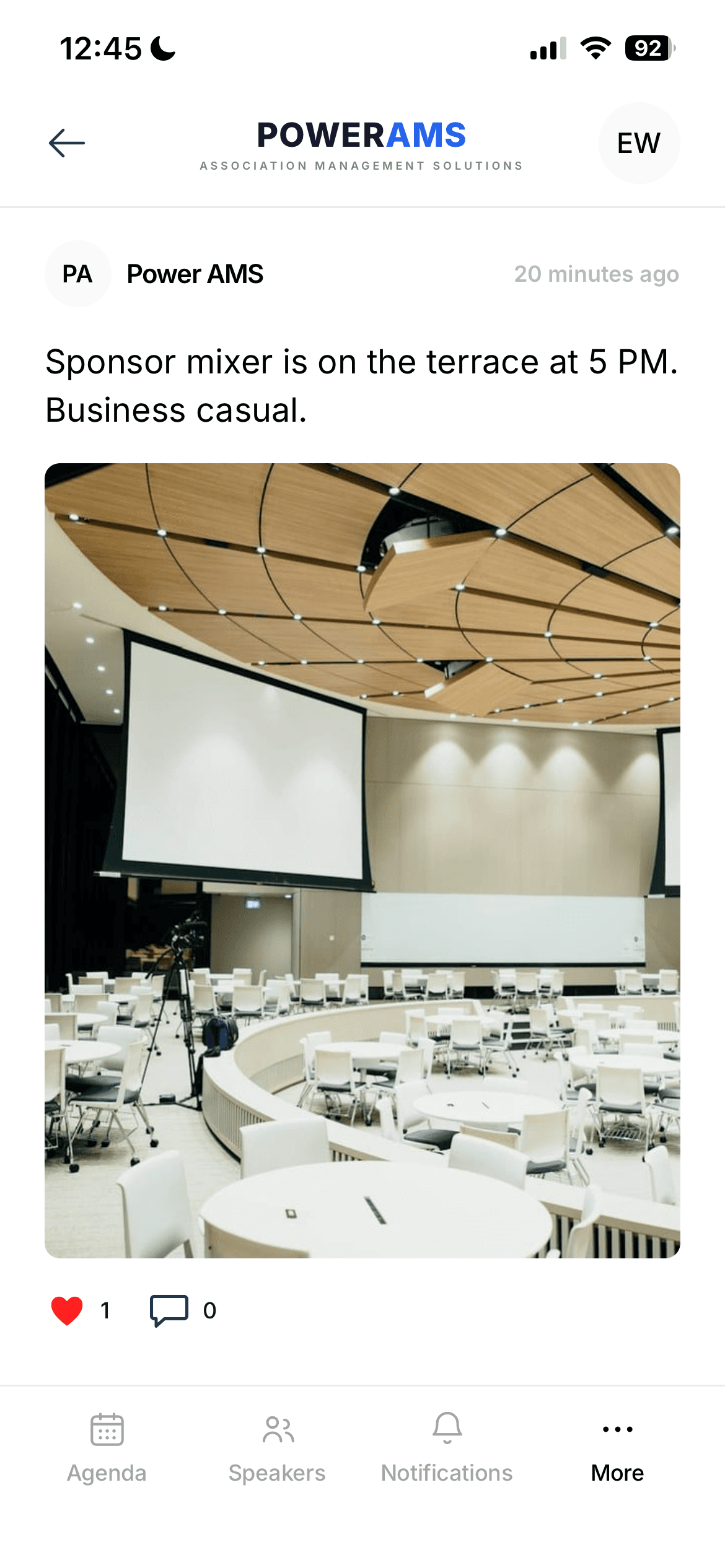 The attendee app feed — a photo post published from the console