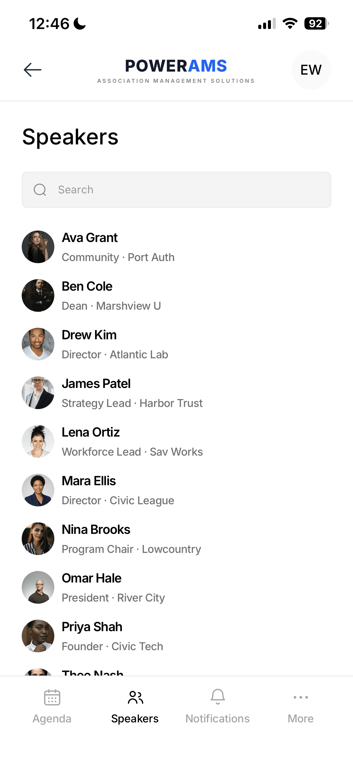 The attendee app — a directory of people involved in the event